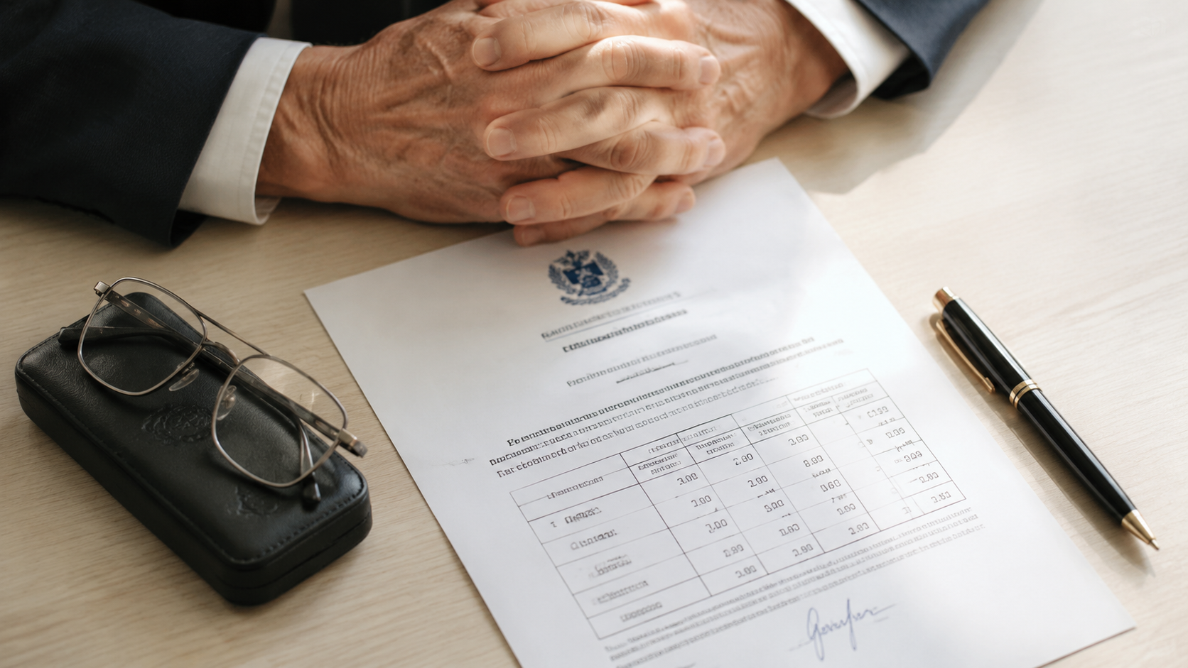 Person ved skrivebord med pensionsdokumenter og brev fra Udbetaling Danmark